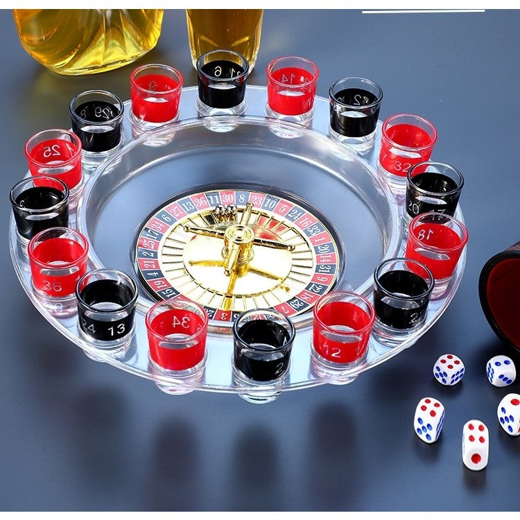 Joc de Baut Ruleta Flippy, cu 16 Pahare de Shot din Sticla , 30 x 30 x 5.5 cm, model 2, Rosu/Negru-2
