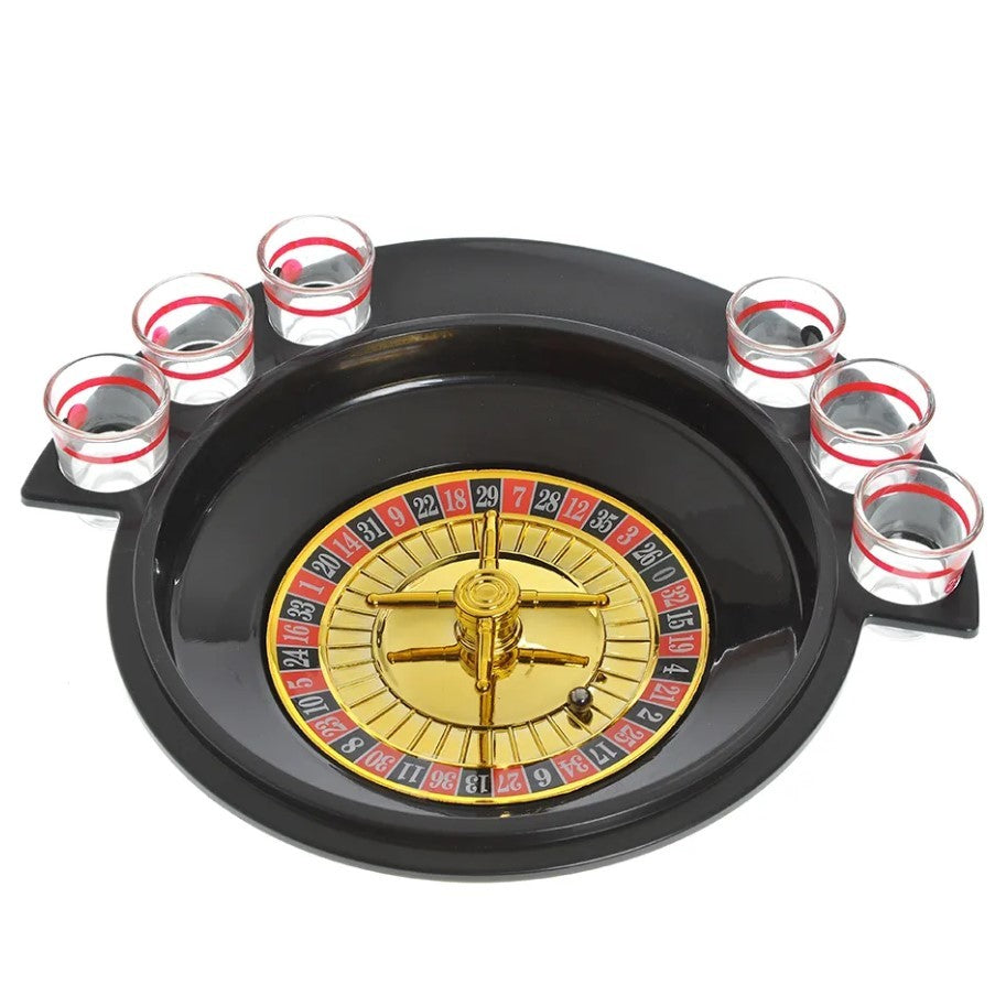 Joc de Baut Ruleta Flippy, cu 6 Pahare de Shot din Sticla , 30 x 26.5 x 6.5 cm, Rosu/Negru-0