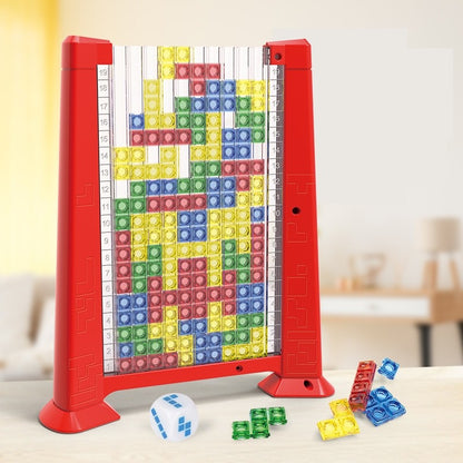 Joc de inteligenta Tetris puzzle tangram Flippy, 70 de piese multicolore, 3D, montessori, interactiv, din plastic, zar inclus, sac depozitare piese, varsta peste 6 ani, 23 x 19.8 x 5 cm, cadru rosu-4