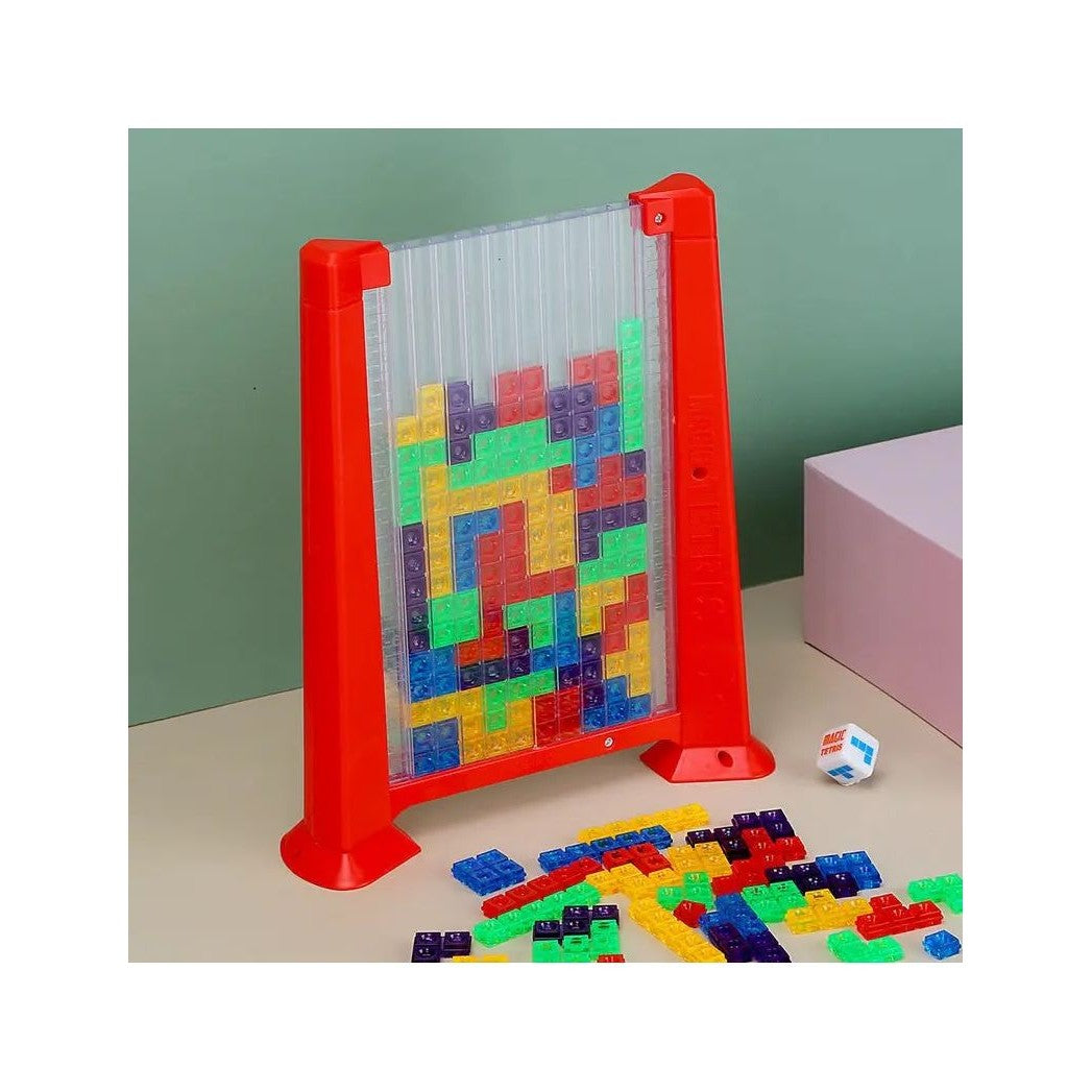 Joc de inteligenta Tetris puzzle tangram Flippy, 70 de piese multicolore, 3D, montessori, interactiv, din plastic, zar inclus, sac depozitare piese, varsta peste 6 ani, 23 x 19.8 x 5 cm, cadru rosu-6