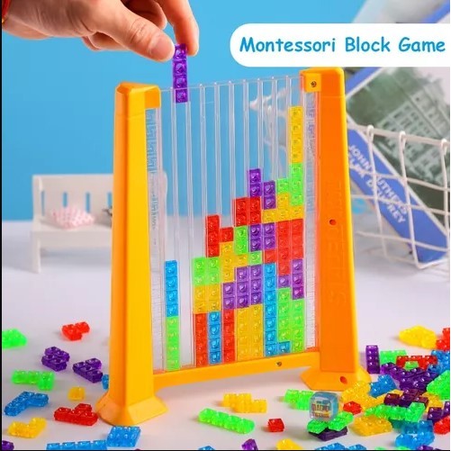 Joc de inteligenta Tetris puzzle tangram Flippy, 70 de piese multicolore, 3D, montessori, interactiv, din plastic, zar inclus, sac depozitare piese, varsta peste 6 ani, 23 x 19.8 x 5 cm, cadru galben-4