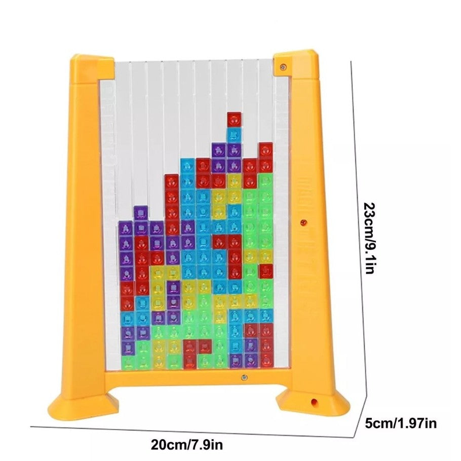 Joc de inteligenta Tetris puzzle tangram Flippy, 70 de piese multicolore, 3D, montessori, interactiv, din plastic, zar inclus, sac depozitare piese, varsta peste 6 ani, 23 x 19.8 x 5 cm, cadru galben-5
