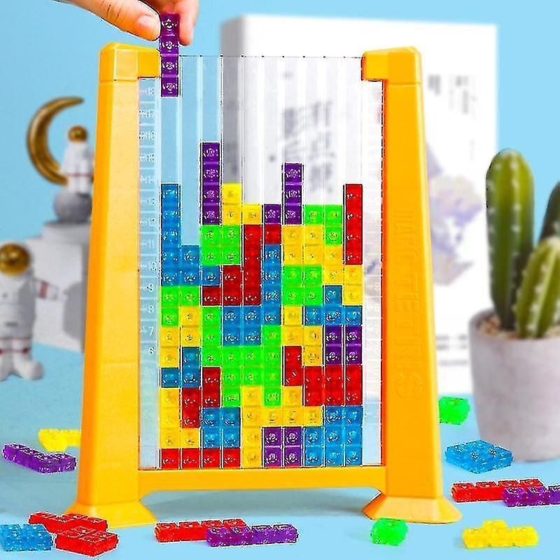 Joc de inteligenta Tetris puzzle tangram Flippy, 70 de piese multicolore, 3D, montessori, interactiv, din plastic, zar inclus, sac depozitare piese, varsta peste 6 ani, 23 x 19.8 x 5 cm, cadru galben-7