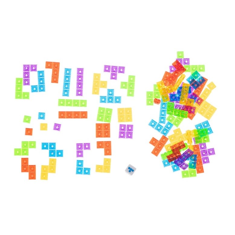 Joc de inteligenta Tetris puzzle tangram Flippy, 70 de piese multicolore, 3D, montessori, interactiv, din plastic, zar inclus, sac depozitare piese, varsta peste 6 ani, 23 x 19.8 x 5 cm, cadru albastru-4