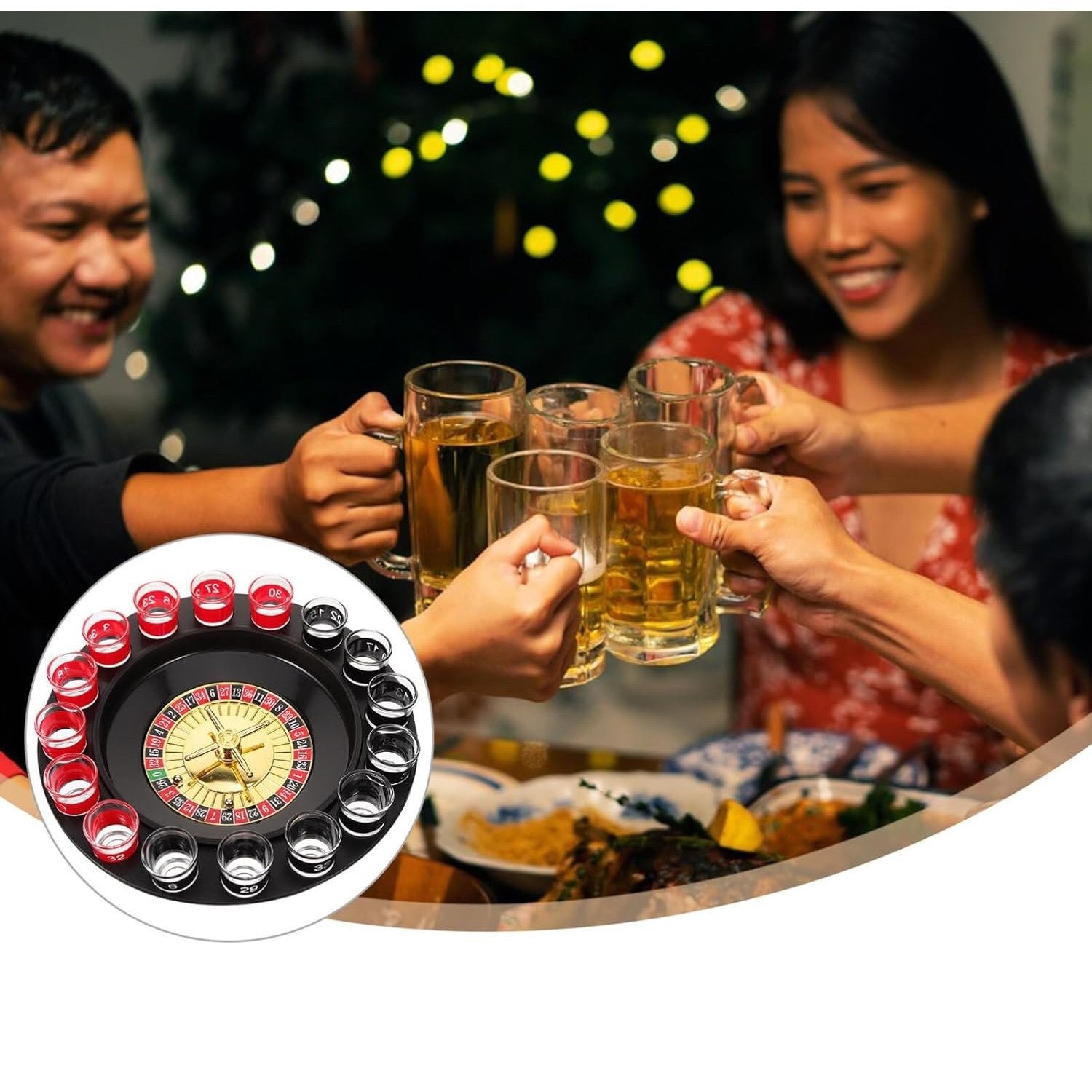 Joc de Ruleta Flippy, cu Pahare de Shot si Plansa de Joc Blackjack, 31 cm, Multicolor-5