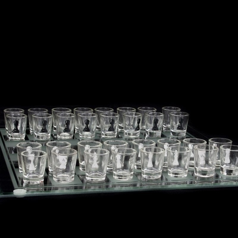 Joc de sah Flippy din sticla cu pahare pentru shoturi, 35x35 cm, transparent-2