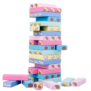 Joc de Societate, Flippy, pentru Copii, din Lemn, Interactiv, Distractiv, Jenga Stack High Blocks, cu Zar, 51 de Piese Animate, 24.5x18x5 cm, Multicolor-0