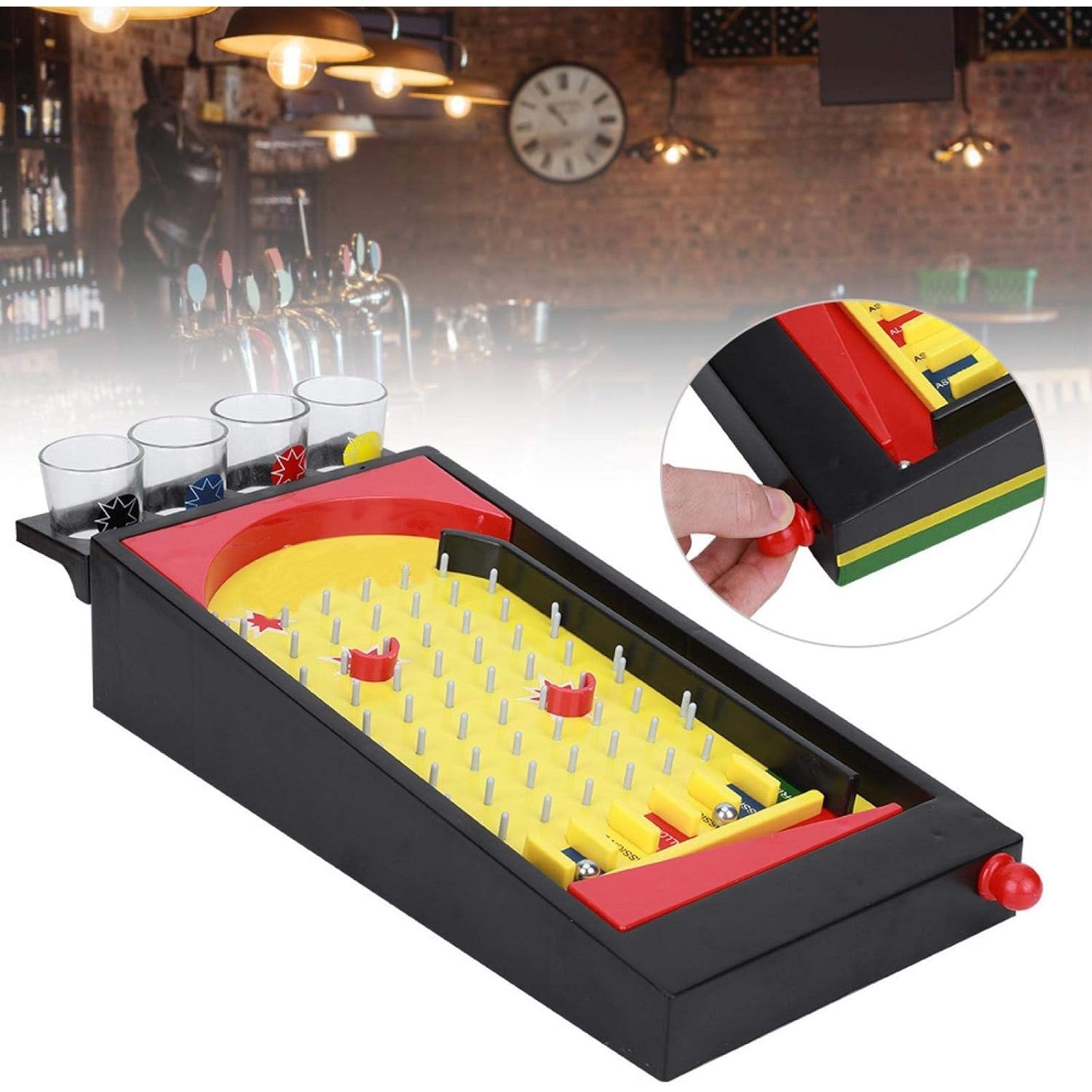 Joc de societate Pinball cu pahare pentru shoturi Flippy, 40 x 17,7 cm, galben-3