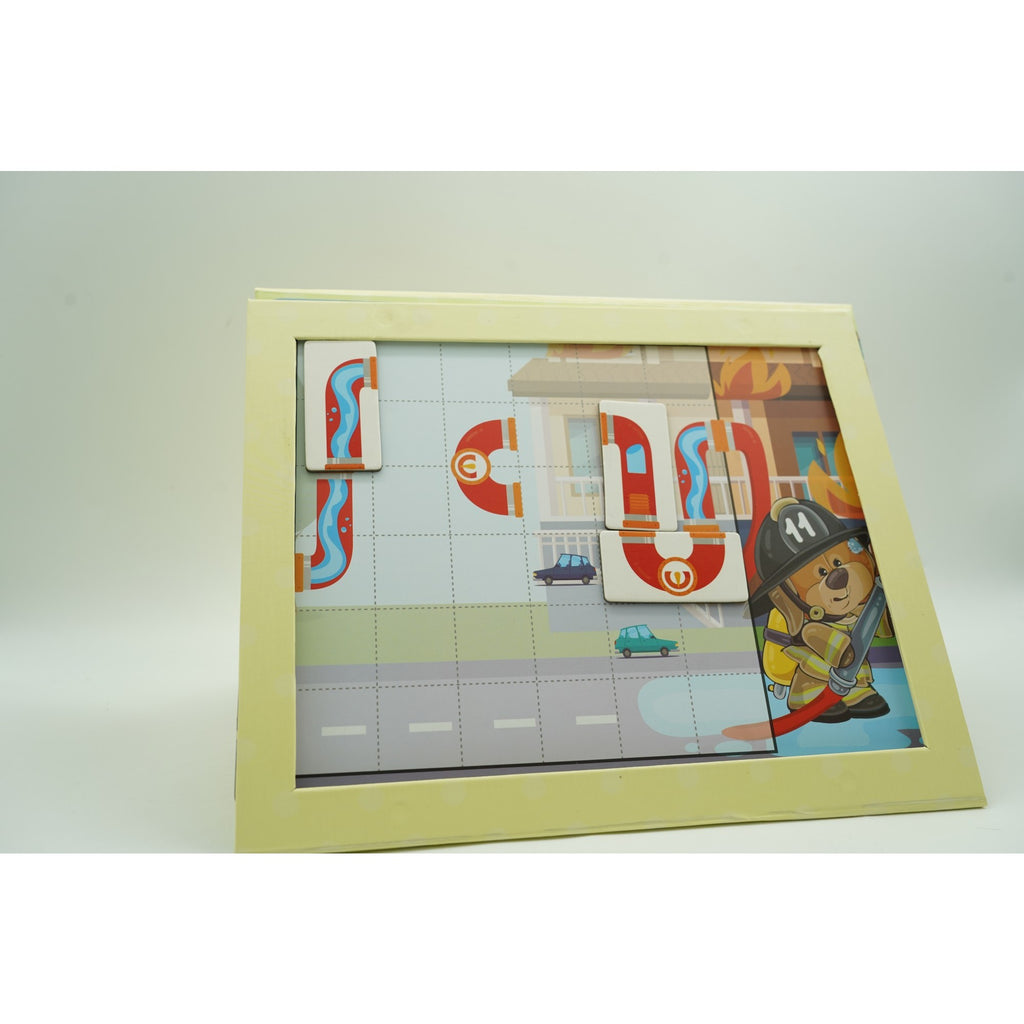 Joc educativ magnetic de interconectare, micul pompier, 15 nivele, 9 carti, pentru copii, +3 ani, multicolor-7