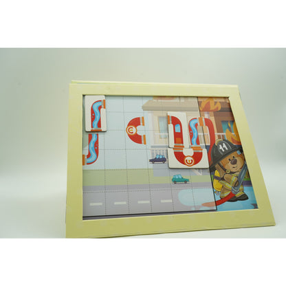 Joc educativ magnetic de interconectare, micul pompier, 15 nivele, 9 carti, pentru copii, +3 ani, multicolor-7