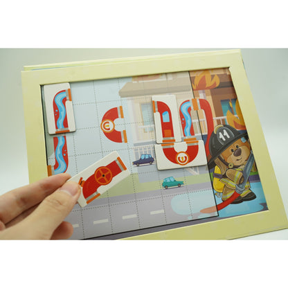 Joc educativ magnetic de interconectare, micul pompier, 15 nivele, 9 carti, pentru copii, +3 ani, multicolor-8