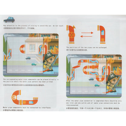 Joc educativ magnetic de interconectare, micul pompier, 15 nivele, 9 carti, pentru copii, +3 ani, multicolor-11