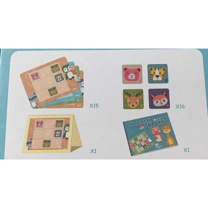 Joc educativ Sudoku cu tablita magnetica, 32 de piese, cartonase cu animale, Verde-5