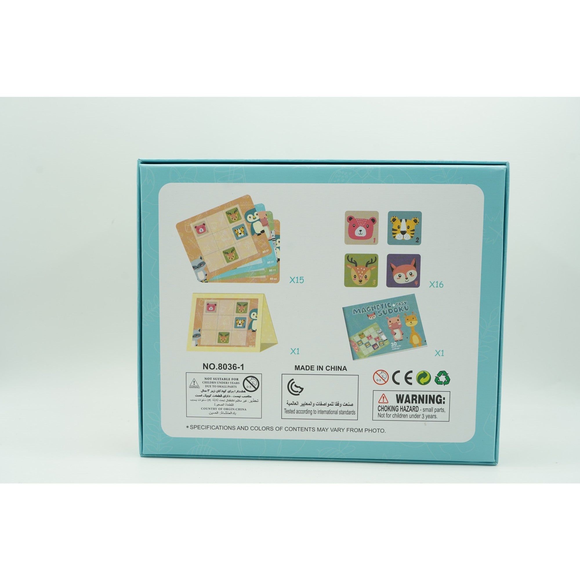 Joc educativ Sudoku cu tablita magnetica, 32 de piese, cartonase cu animale, Verde-6