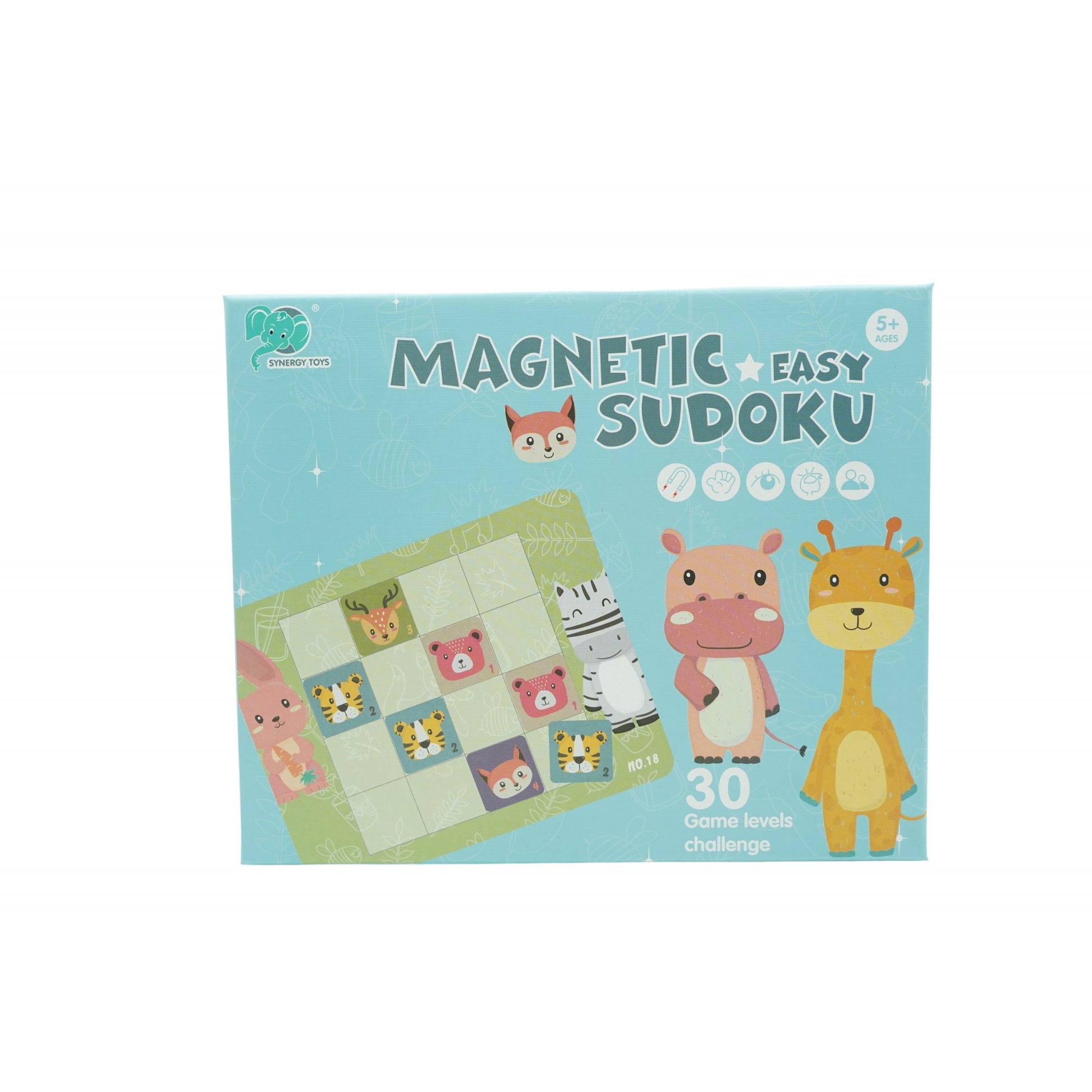 Joc educativ Sudoku cu tablita magnetica, 32 de piese, cartonase cu animale, Verde-0