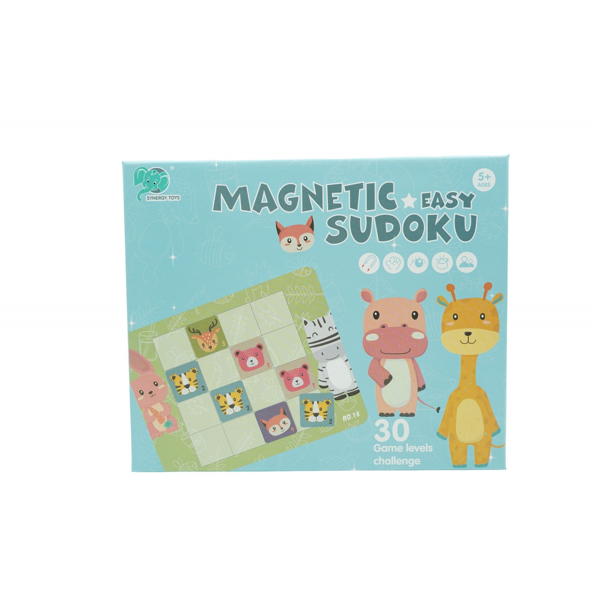 Joc educativ Sudoku cu tablita magnetica, 32 de piese, cartonase cu animale, Verde-0