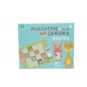 Joc educativ Sudoku cu tablita magnetica, 32 de piese, cartonase cu animale, Verde-0