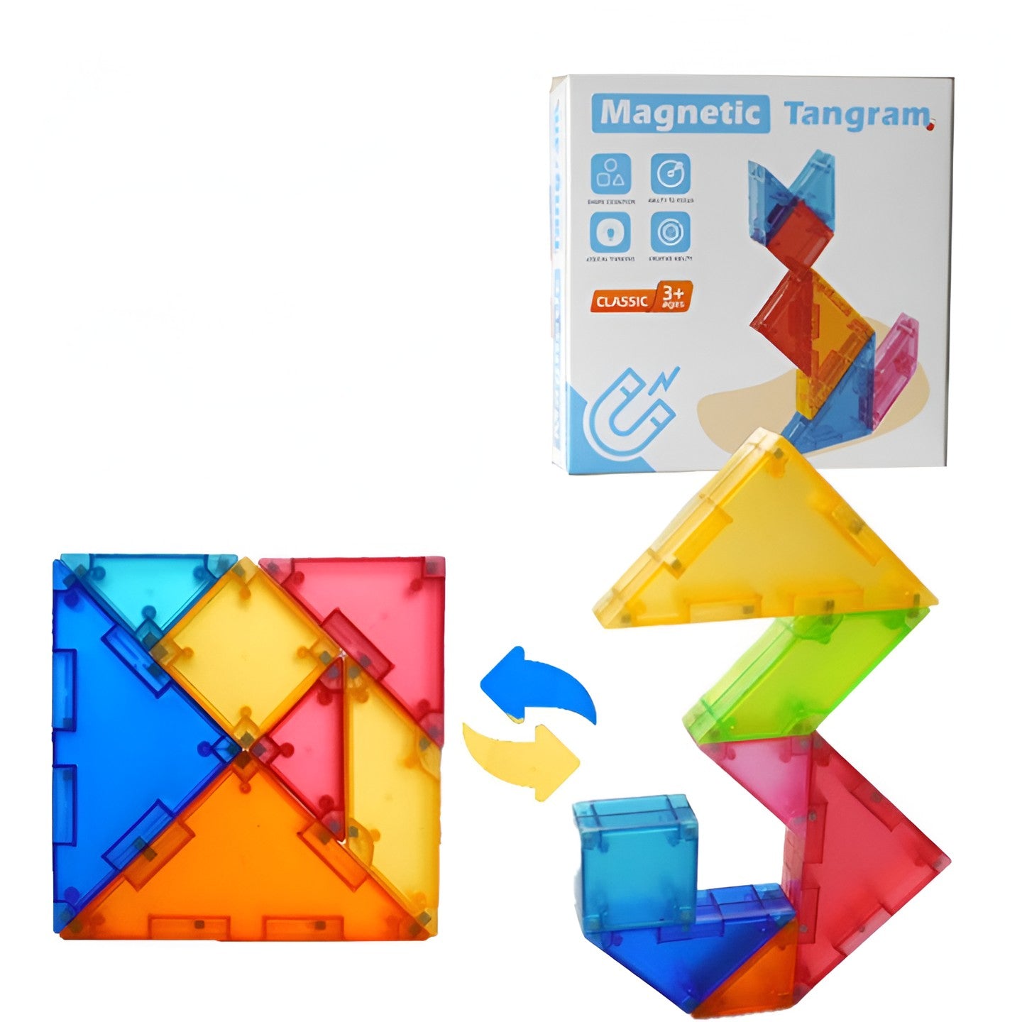Joc Magnetic Tangram, Flippy, 7 Piese Magnetice, Forme Geometrice, 3 Ani, EVA, ABS, Magnet, 10.5 x 10.5 x 2.2 cm, Multicolor-3
