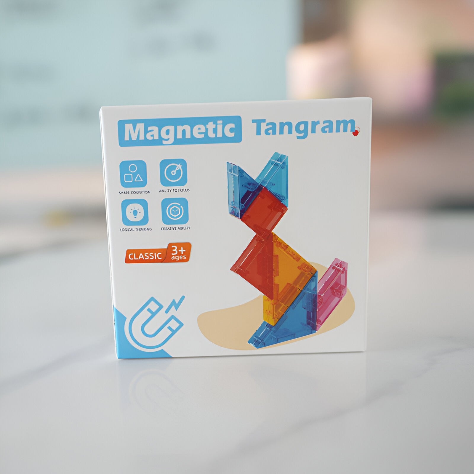 Joc Magnetic Tangram, Flippy, 7 Piese Magnetice, Forme Geometrice, 3 Ani, EVA, ABS, Magnet, 10.5 x 10.5 x 2.2 cm, Multicolor-5