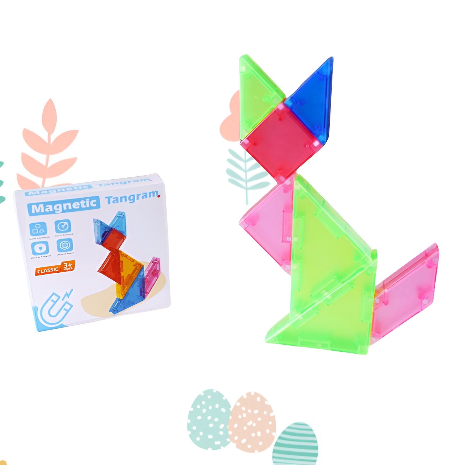 Joc Magnetic Tangram, Flippy, 7 Piese Magnetice, Forme Geometrice, 3 Ani, EVA, ABS, Magnet, 10.5 x 10.5 x 2.2 cm, Multicolor-7