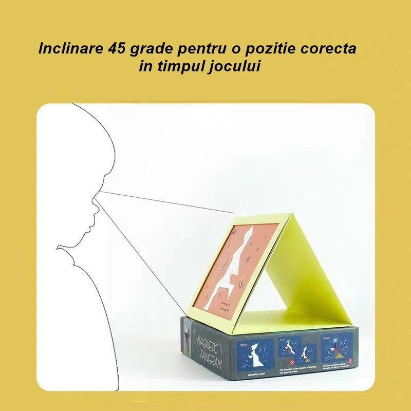 Joc Magnetic Tangram, tabla si forme diverse magnetice, 34 de piese, pentru copii, +3 ani, multicolor-2