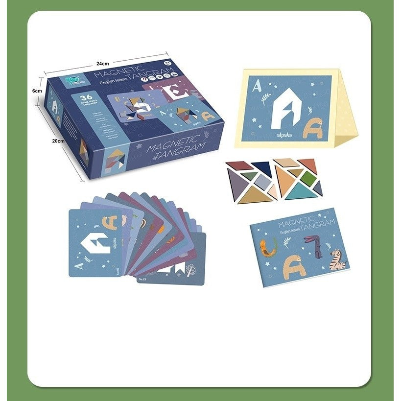Joc Magnetic Tangram, tabla si forme diverse magnetice, 34 de piese, pentru copii, +3 ani, multicolor-4
