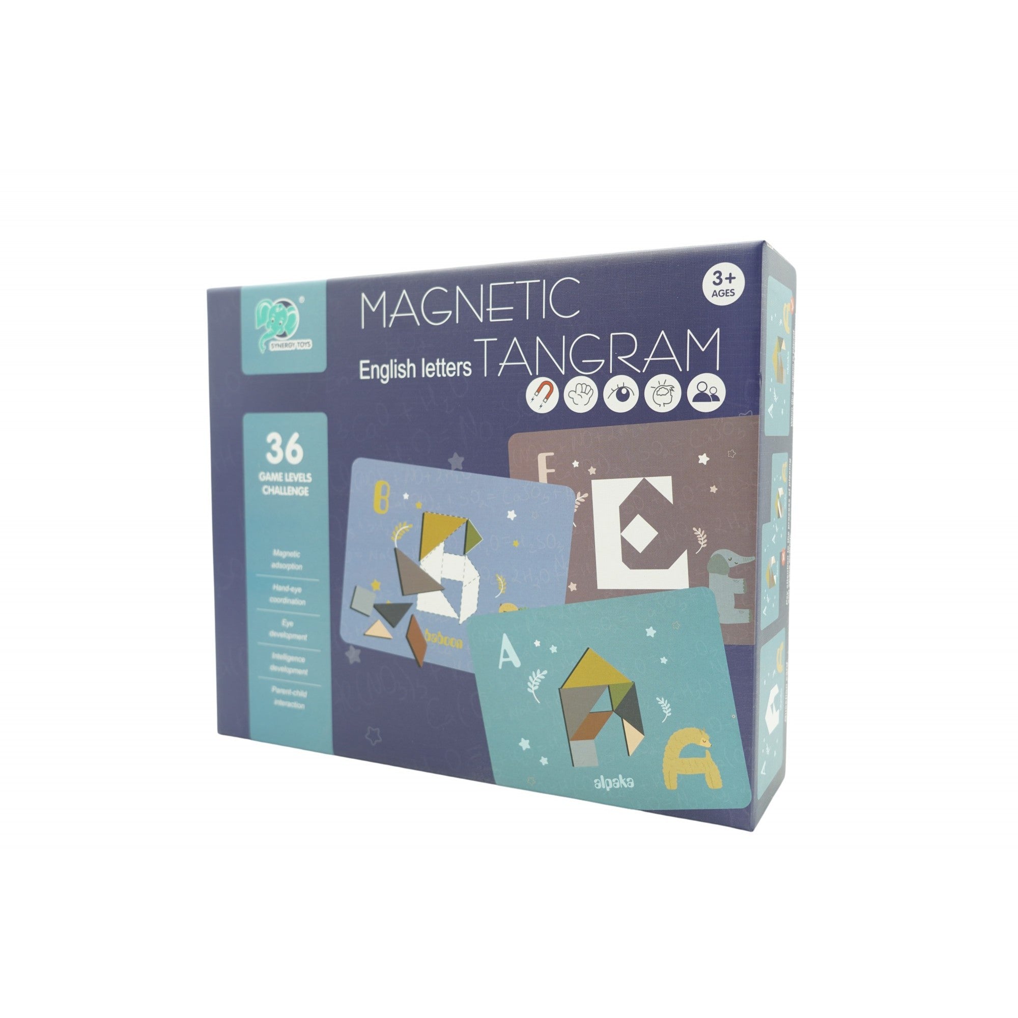 Joc Magnetic Tangram, tabla si forme diverse magnetice, 34 de piese, pentru copii, +3 ani, multicolor-0