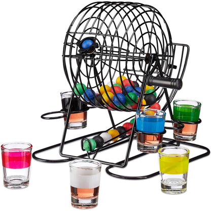 Joc Mini Loterie Flippy, Bingo, cu Pahare de Shot din Sticla, 20 x 20 x 19 cm, 48 Bile, Negru-5