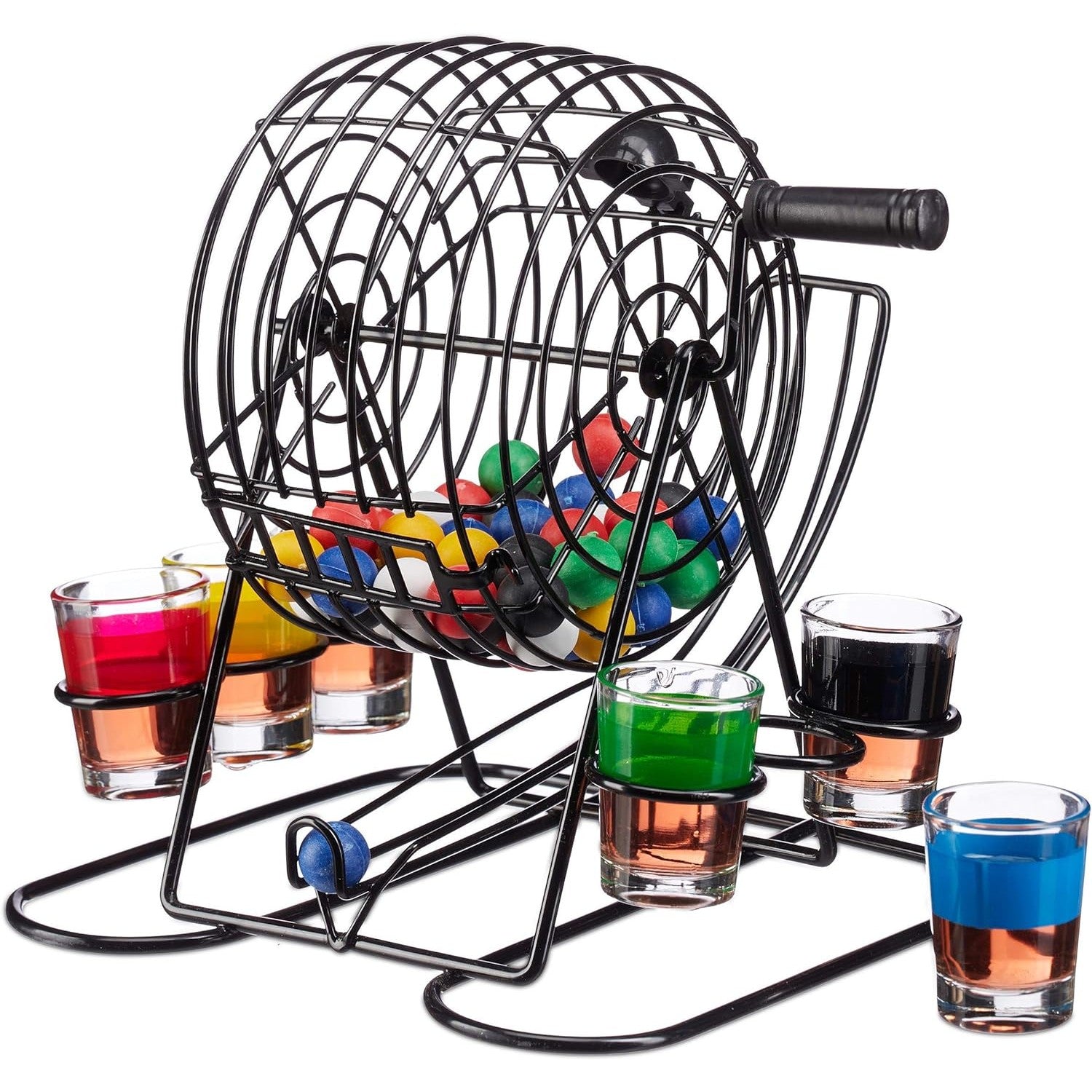 Joc Mini Loterie Flippy, Bingo, cu Pahare de Shot din Sticla, 20 x 20 x 19 cm, 48 Bile, Negru-0