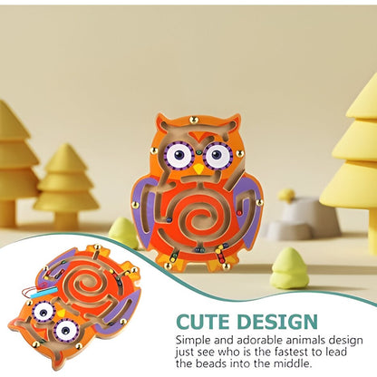 Joc Montessori cu Bile, Flippy, Creion Magnetic, Tip Labirint, din Lemn, Model Bufnita, 18.5x17.5 cm, Portocaliu-Mov-2