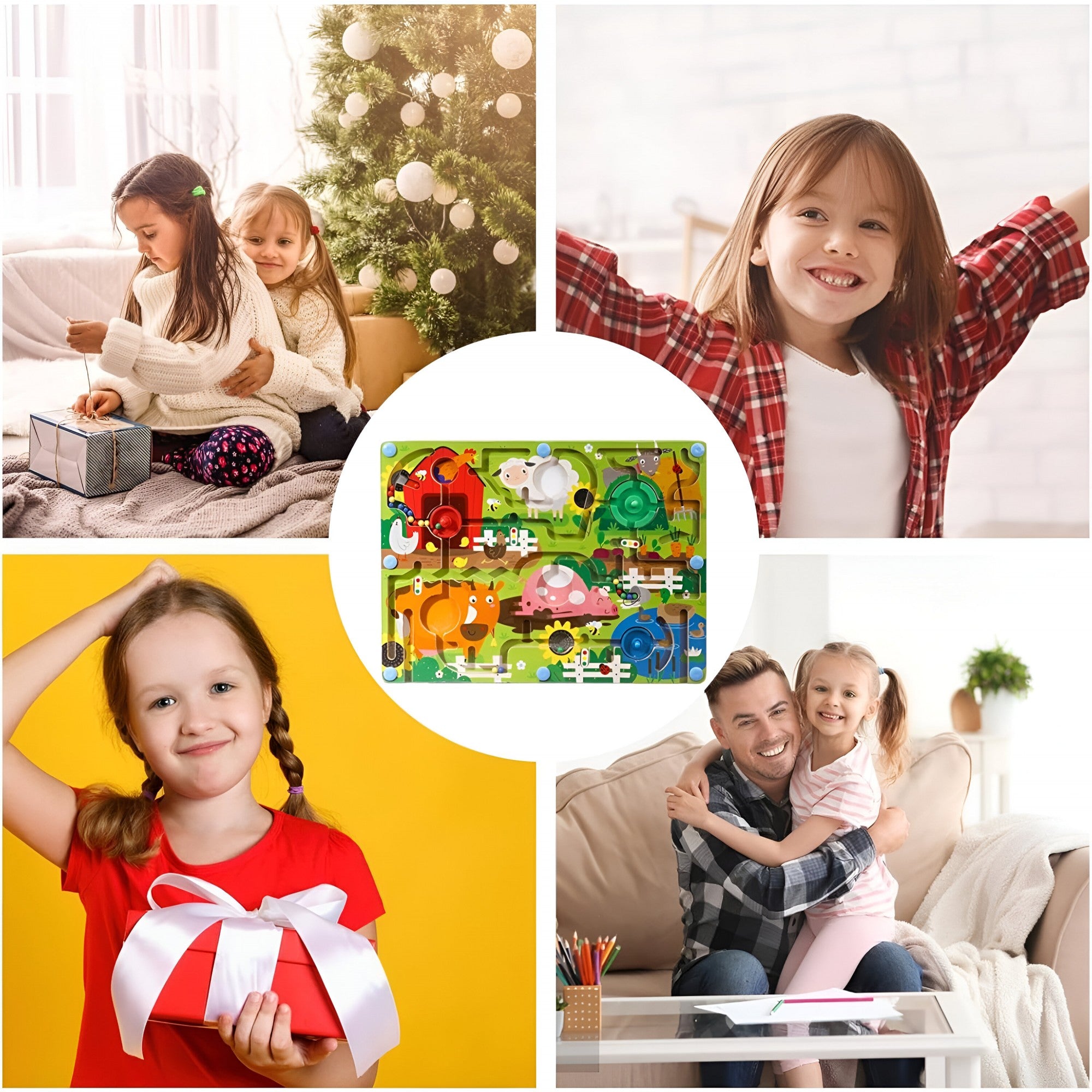 Joc Montessori de Sortare Culori, Flippy, Creion Magnetic, Tip Labirint Ilustrat, din Lemn, Model Ferma, 39x29x1.5 cm-2