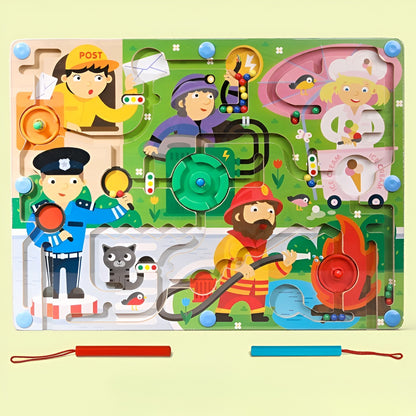 Joc Montessori de Sortare Culori, Flippy, Creion Magnetic, Tip Labirint Ilustrat, din Lemn, Model Meserii, 39x29x1.5 cm-2