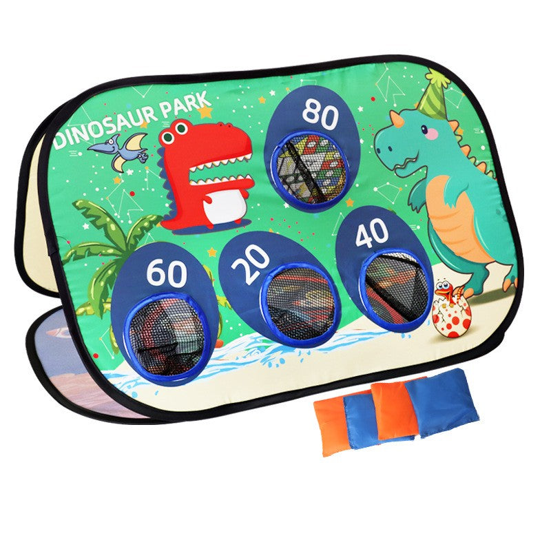 Joc pentru Copii, Flippy, Aruncarea Sacilor cu Nisip, Sageti, 8 Mingi, 4 Saci, Geanta Portabila, Interactiv, Model Dinozauri, 77.5x44.5x42 cm, Multicolor-0