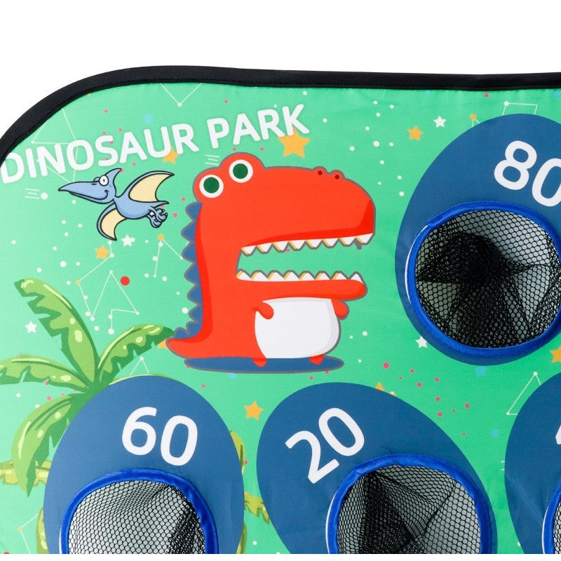 Joc pentru Copii, Flippy, Aruncarea Sacilor cu Nisip, Sageti, 8 Mingi, 4 Saci, Geanta Portabila, Interactiv, Model Dinozauri, 77.5x44.5x42 cm, Multicolor-1