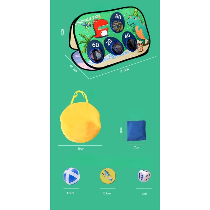 Joc pentru Copii, Flippy, Aruncarea Sacilor cu Nisip, Sageti, 8 Mingi, 4 Saci, Geanta Portabila, Interactiv, Model Dinozauri, 77.5x44.5x42 cm, Multicolor-5