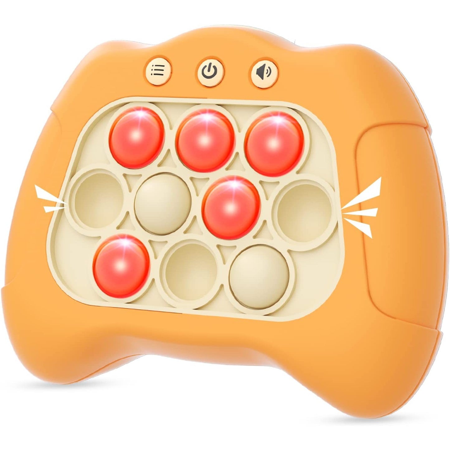 Joc Pop It, Flippy, consola, joc interactiv, antistres, cu baterii, Abs si silicon, Portocaliu, 12 x 10 x 5.8 cm-5