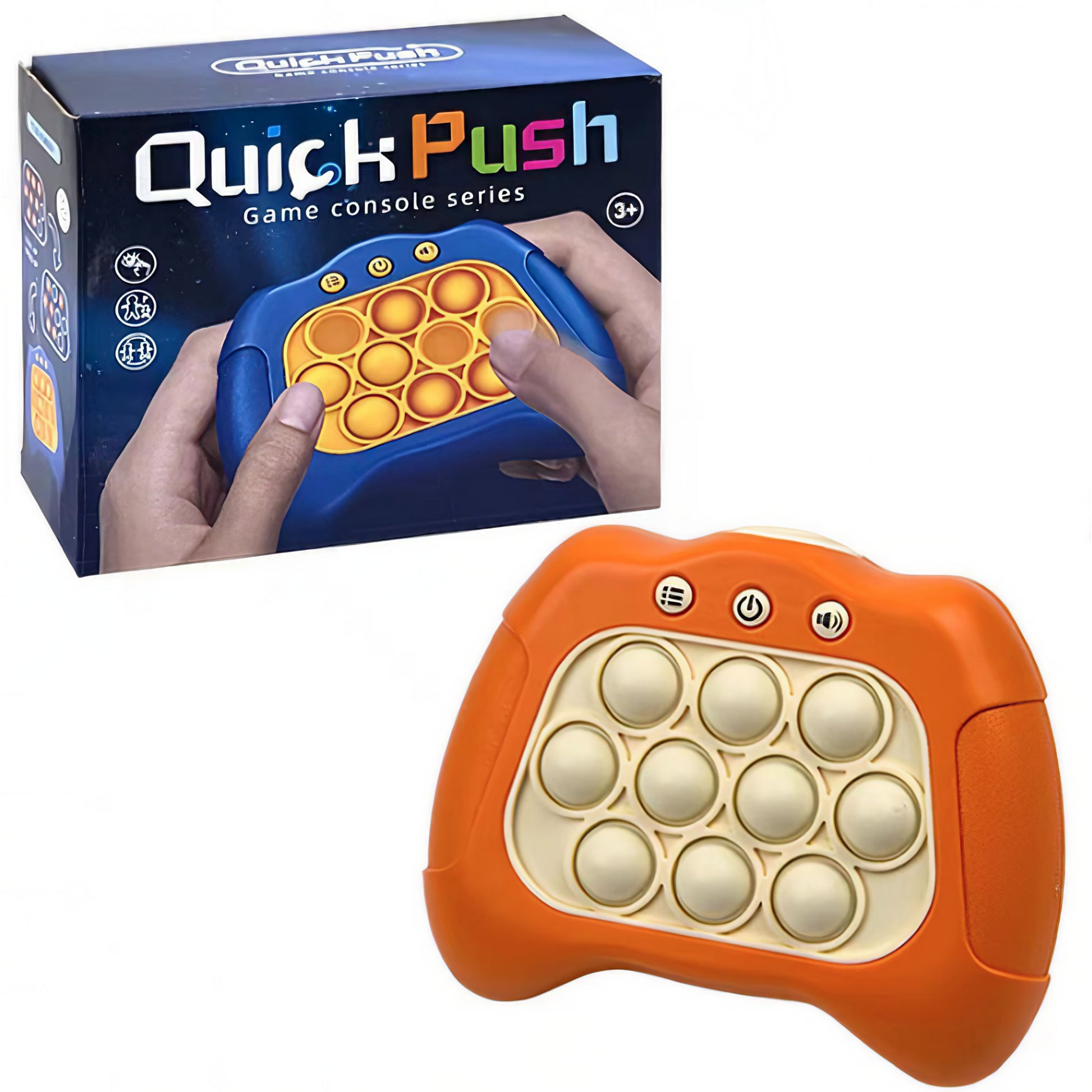 Joc Pop It, Flippy, consola, joc interactiv, antistres, cu baterii, Abs si silicon, Portocaliu, 12 x 10 x 5.8 cm-6