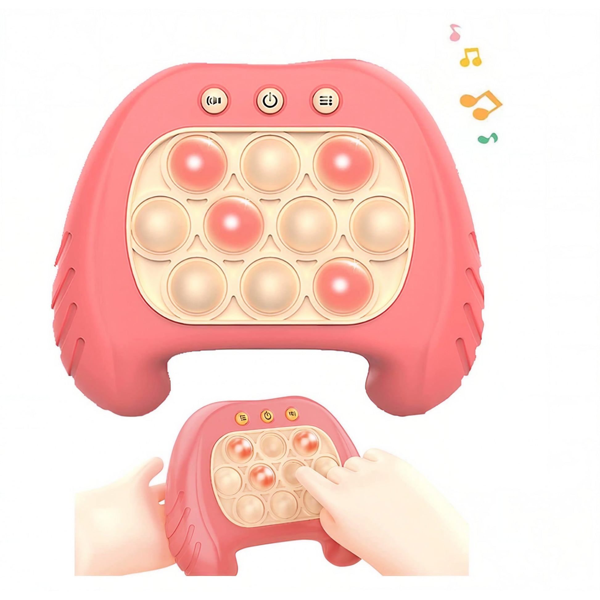 Joc Pop It, Flippy, consola, joc interactiv, antistres, cu baterii, Abs si silicon, Roz, 12 x 10 x 5.8 cm-3