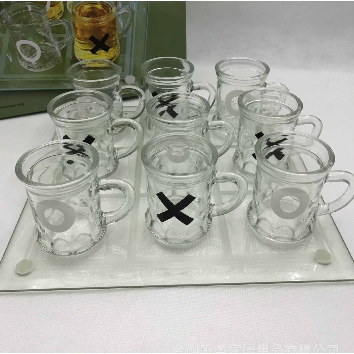 Joc X si O Flippy, cu Mini Halbe din Sticla, 25 x 25 cm, pentru Petreceri, Decor, Cadouri, Transparent-2