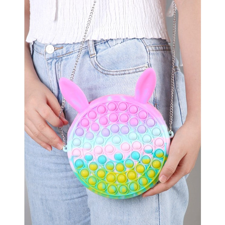 Jucarie antistres din silicon Flippy, Geanta Pop It, 16 cm, Iepuras, Macarons-2