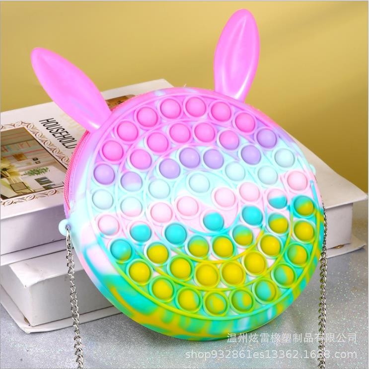 Jucarie antistres din silicon Flippy, Geanta Pop It, 16 cm, Iepuras, Macarons-4