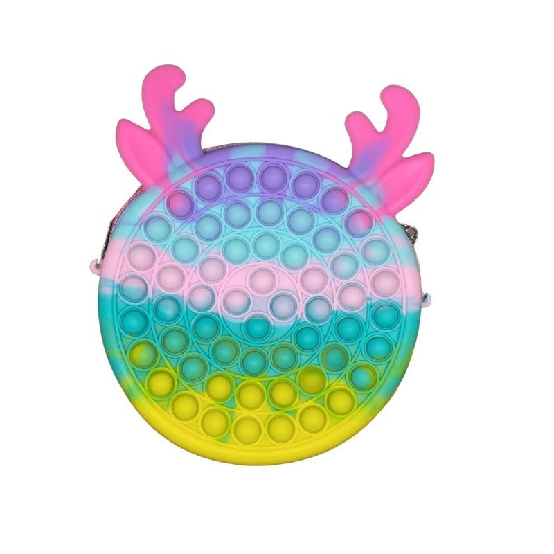 Jucarie antistres din silicon Flippy, Geanta Pop It, 16 cm, Ren, Macarons-1