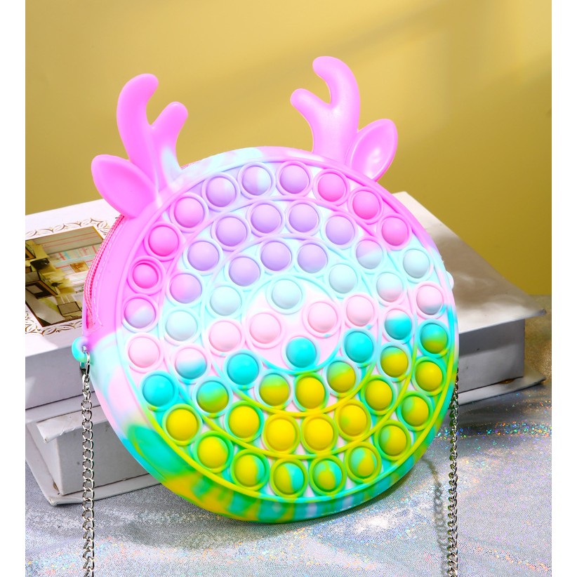 Jucarie antistres din silicon Flippy, Geanta Pop It, 16 cm, Ren, Macarons-4