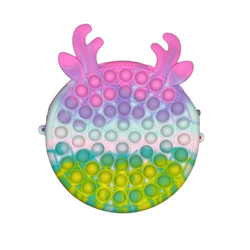 Jucarie antistres din silicon Flippy, Geanta Pop It, 18 cm, Ren, Macarons-1
