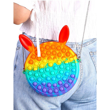 Jucarie antistres din silicon Flippy, Geanta Pop It, Iepuras, 16 cm, Curcubeu-2