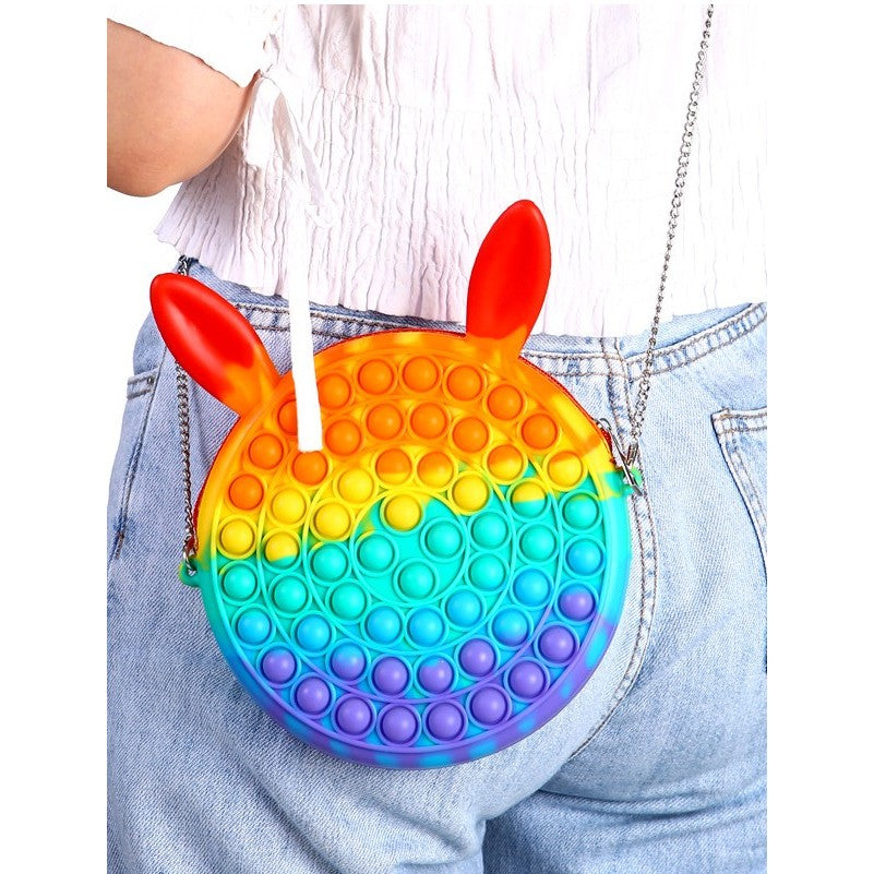 Jucarie antistres din silicon Flippy, Geanta Pop It, Iepuras, 16 cm, Curcubeu-2