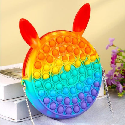 Jucarie antistres din silicon Flippy, Geanta Pop It, Iepuras, 16 cm, Curcubeu-4