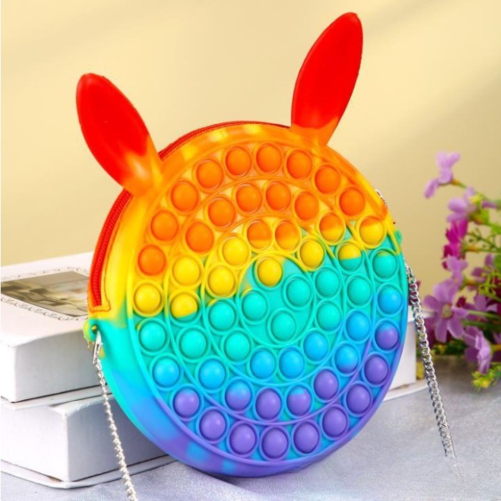 Jucarie antistres din silicon Flippy, Geanta Pop It, Iepuras, 16 cm, Curcubeu-4