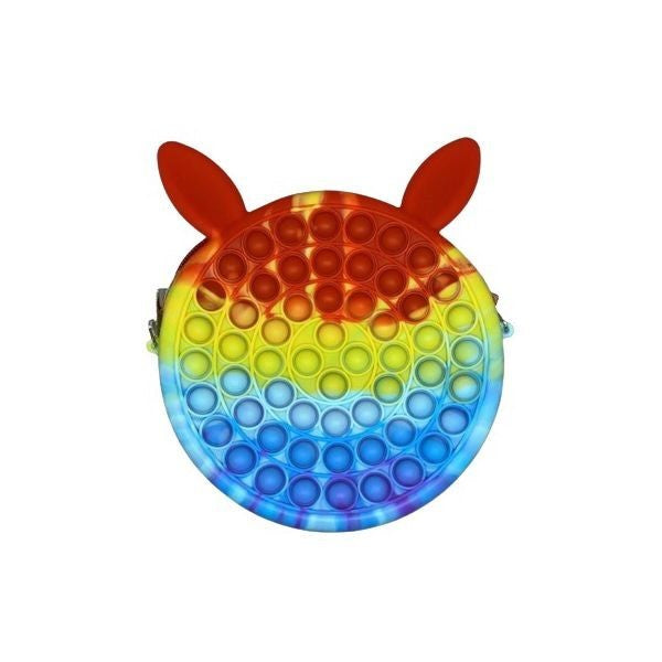 Jucarie antistres din silicon Flippy, Geanta Pop It, Iepuras, 16 cm, Curcubeu-0