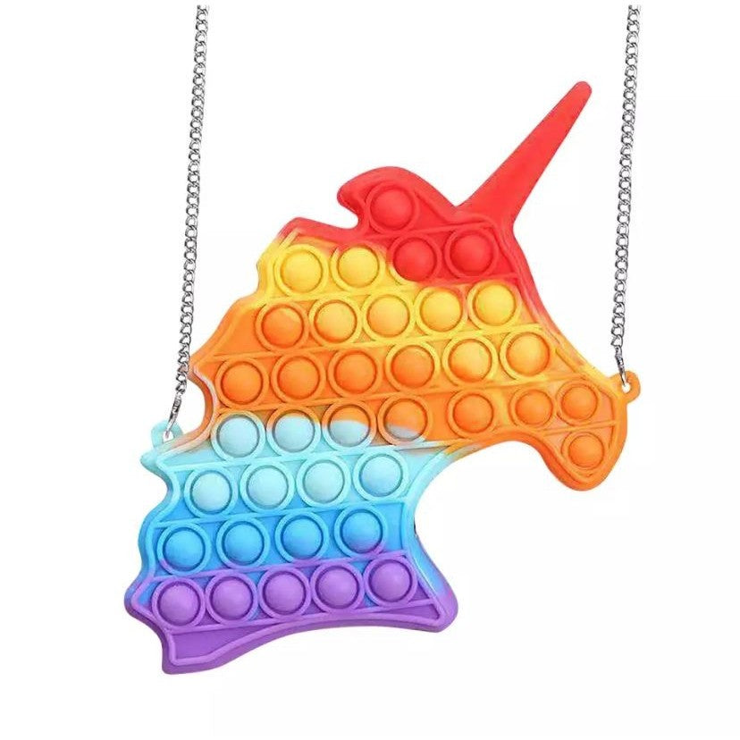 Jucarie antistres din silicon, Flippy, Geanta Pop It, Unicorn, Multicolor-0